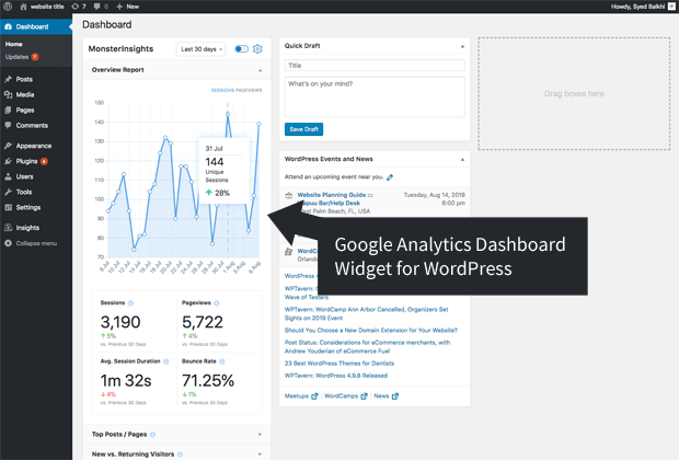 monsterinsightsdashboardwidget | MemberPress monsterinsights wordpress dashboard widget screenshot